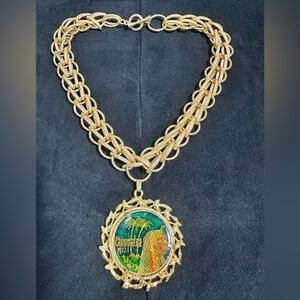 Vtg 1982 Egyptian Revival Cleopatra Double Sided Coin Pendant Necklace